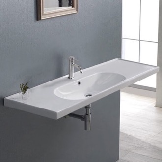 Bathroom Sink Rectangular White Ceramic Wall Mounted or Drop In Bathroom Sink CeraStyle 043600-U